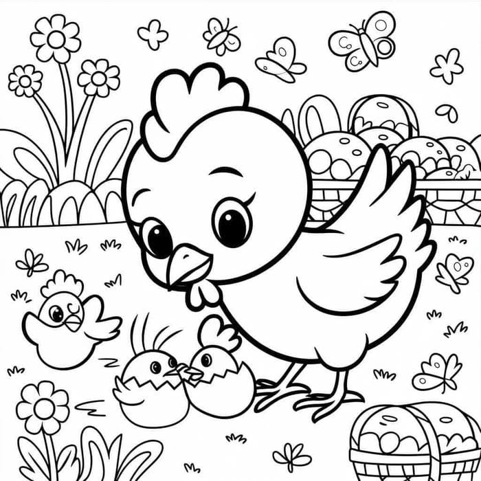 tranh tô màu con gà con ngộ nghĩnh