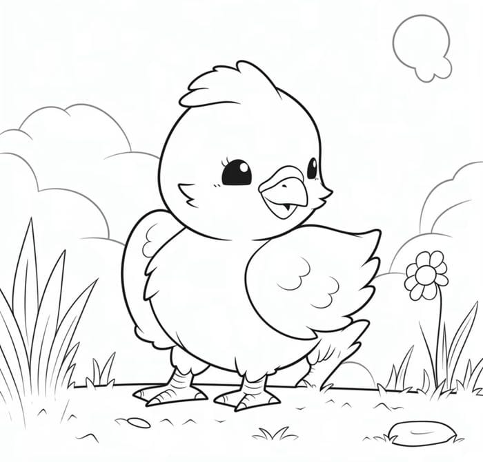 tranh tô màu gà con hoạt hình đáng yêu