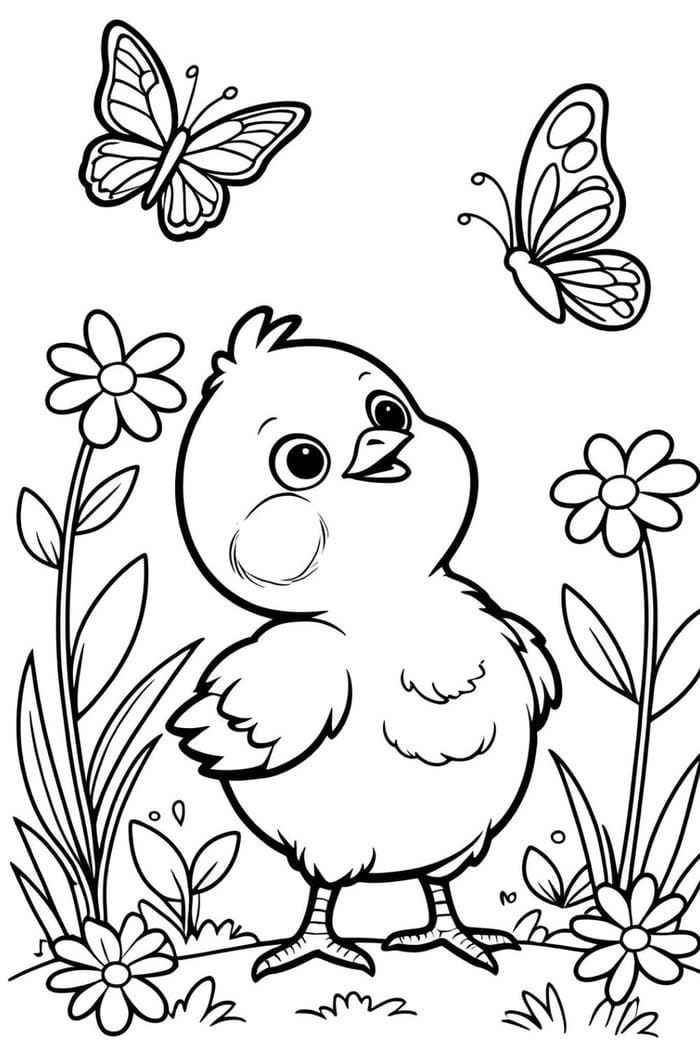 tranh tô màu gà con phong cách hoạt hình