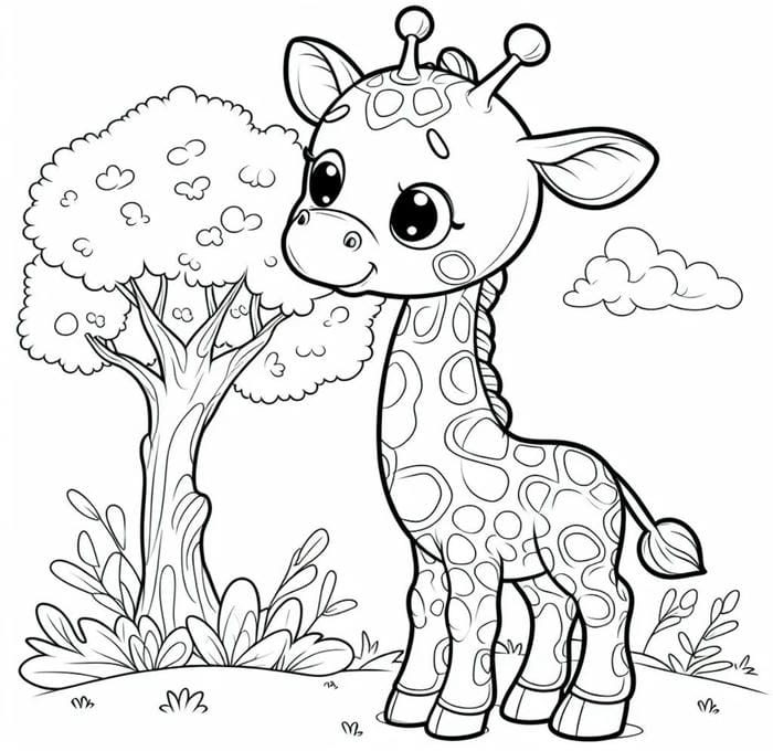 tranh tô màu hươu cao cổ đơn giản