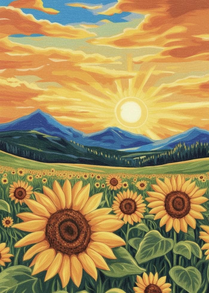tranh vẽ cánh đồng hoa hướng dương rực rỡ