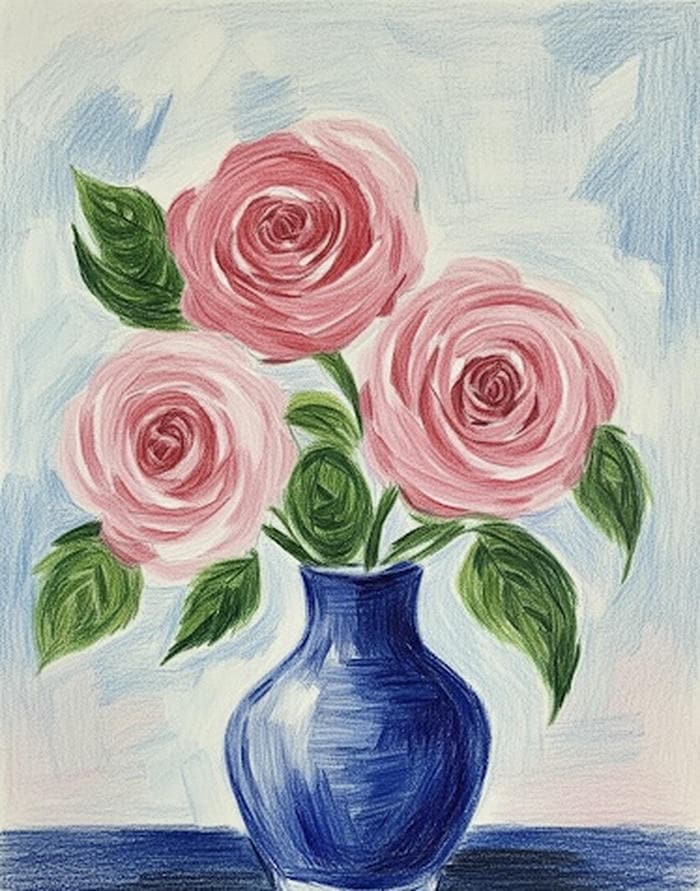 tranh vẽ hoa hồng màu nhẹ phối hài hòa