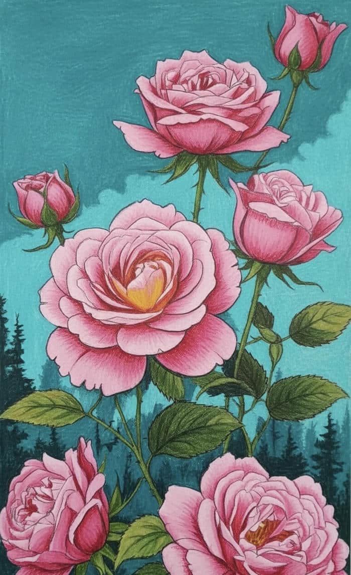 tranh vẽ hoa hồng nở ban đêm