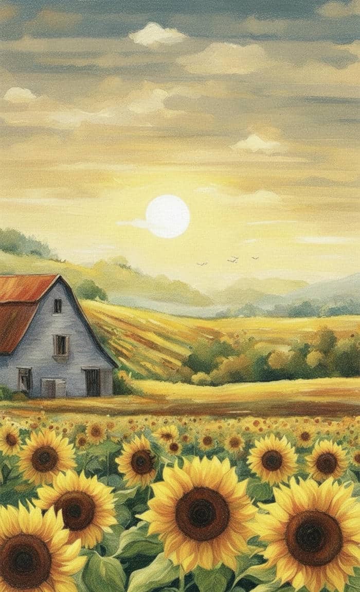 tranh vẽ hoa hướng dương và cô gái nghệ thuật