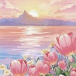 tranh vẽ hoa tulip rực rỡ dưới ánh mặt trời