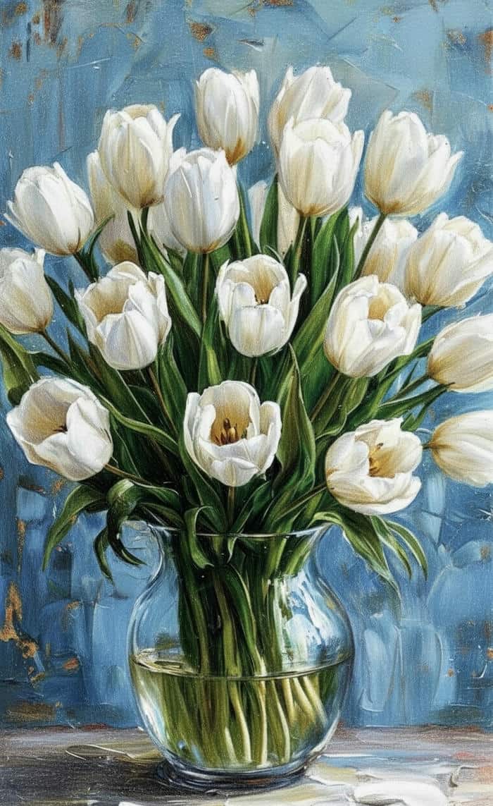 tranh vẽ hoa tulip trắng tinh khôi