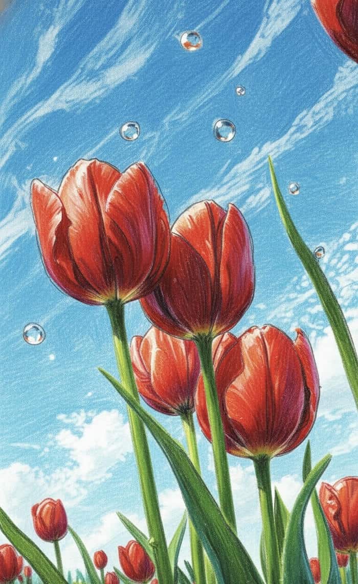 tranh vẽ hoa tulip tươi sáng
