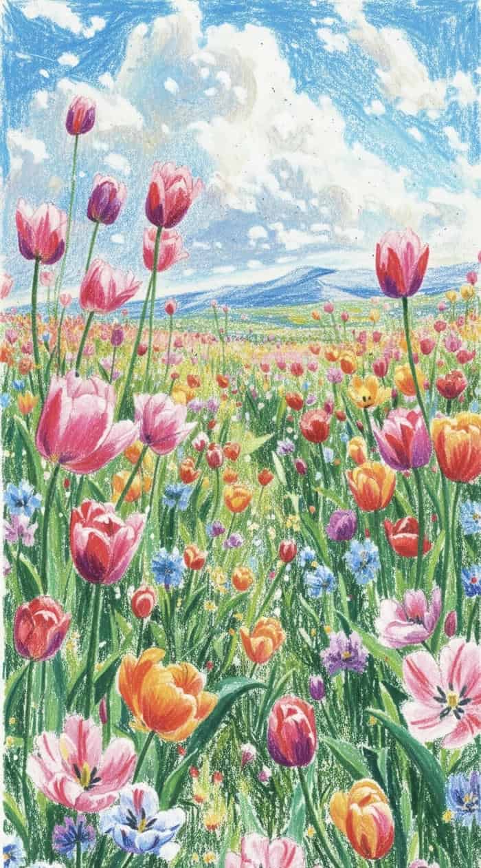 tranh vẽ hoa tulip tươi tắn rực rỡ nổi bật