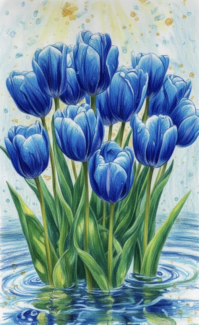 tranh vẽ hoa tulip xanh siêu đẹp