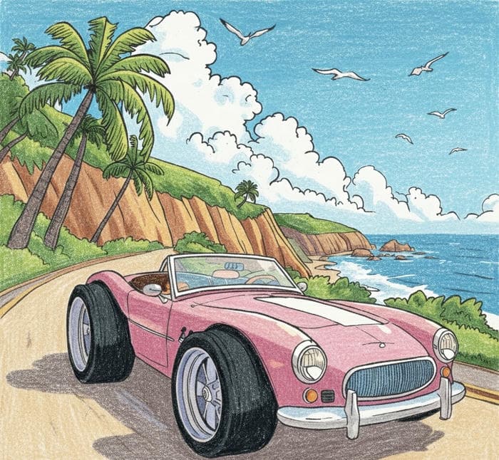 tranh vẽ ô tô hồng nữ tính