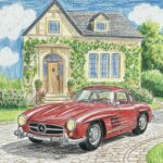 tranh vẽ ô tô trước nhà