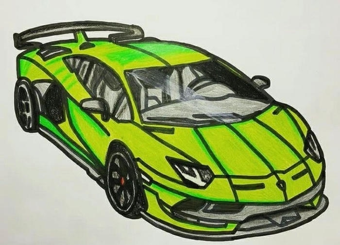 tranh vẽ ô tô xanh lá siêu đẹp