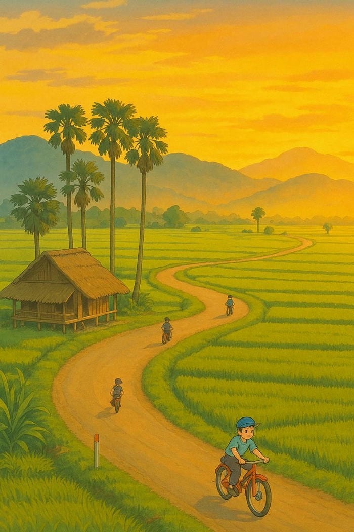 tranh vẽ quê hương mùa hè vàng óng