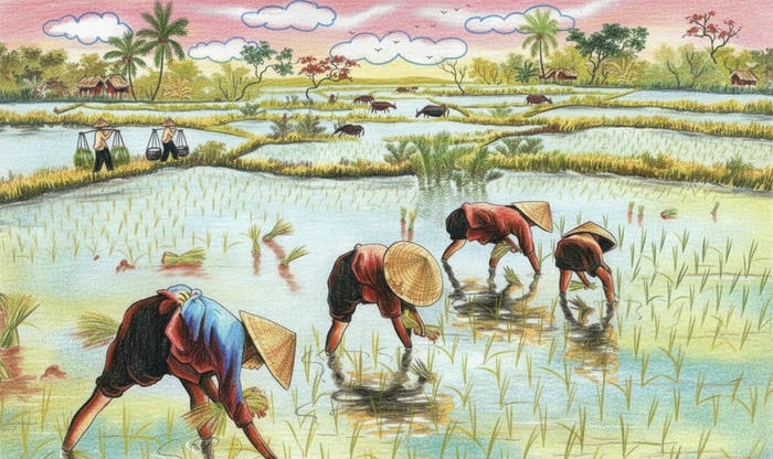 tranh vẽ quê hương vẻ đẹp lao động