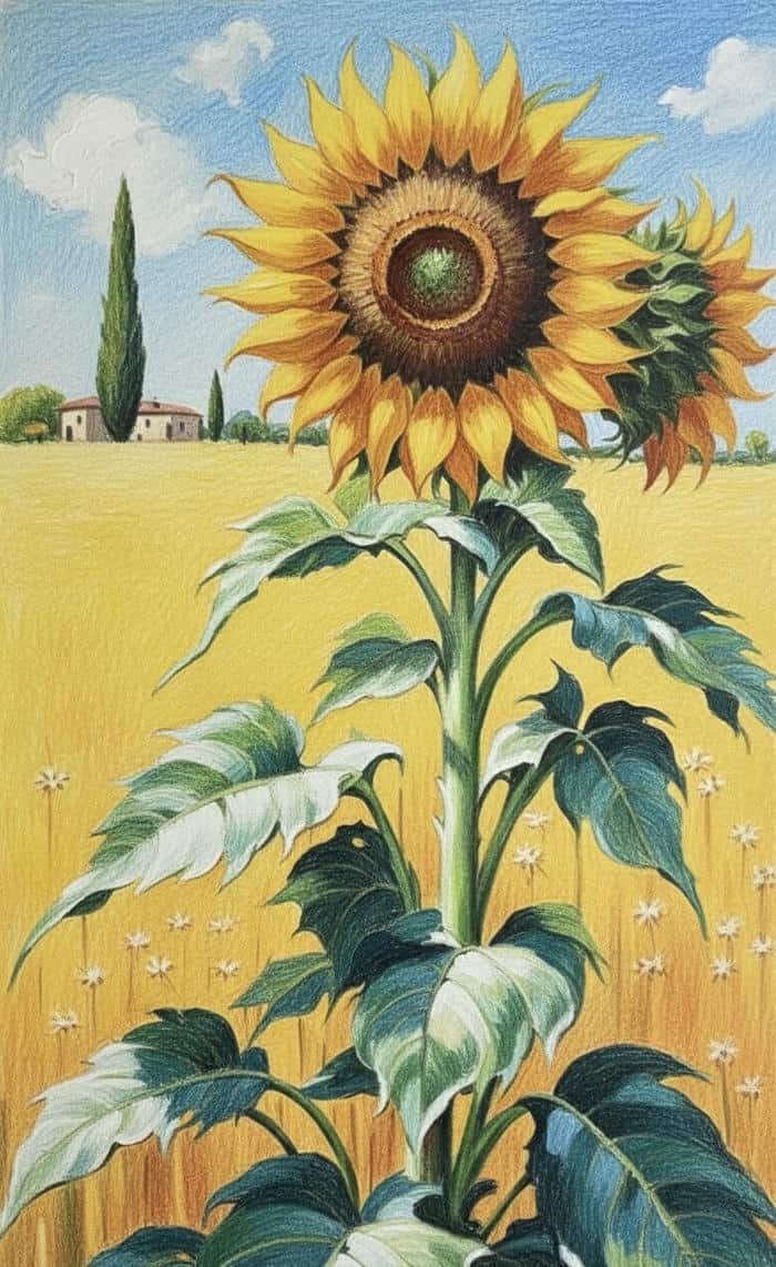 tranh vẽ vườn hoa hướng dương đơn giản dễ vẽ