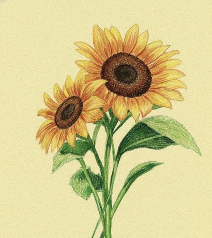 tranh vẽ vườn hoa hướng dương đơn giản đẹp