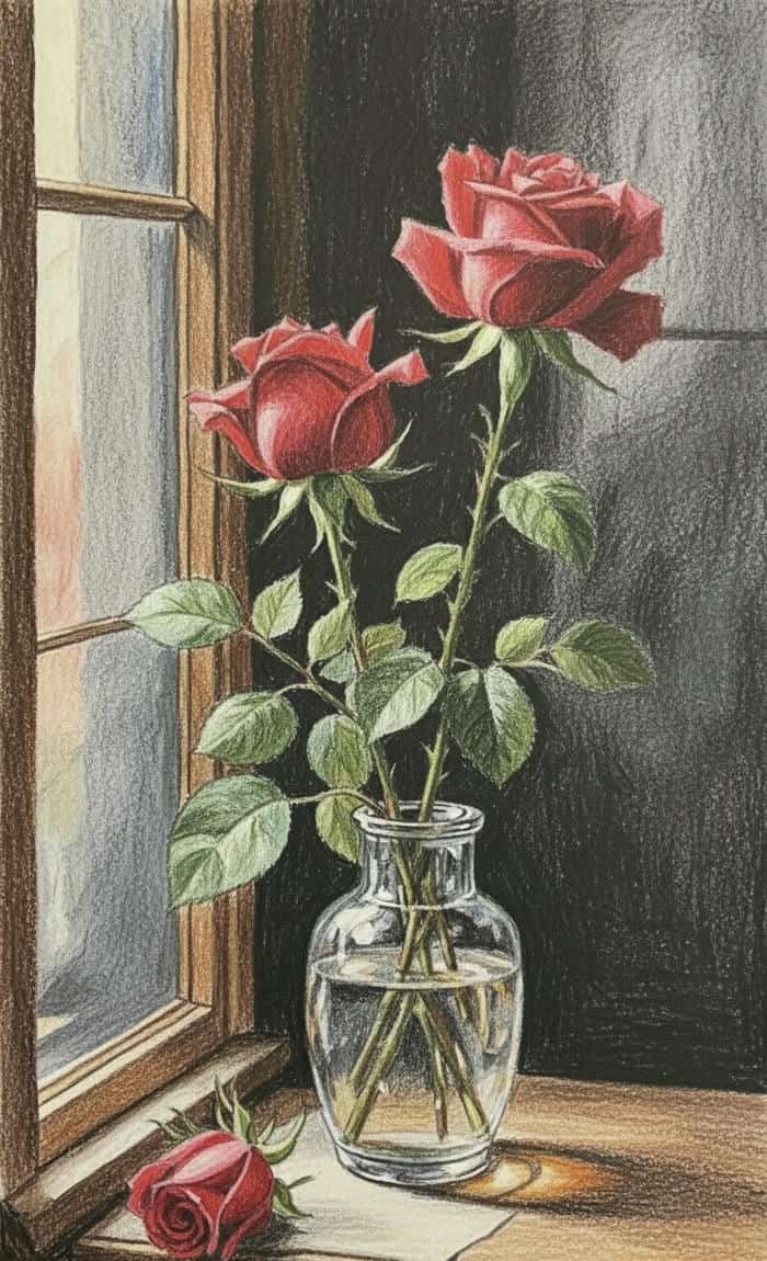 vẽ tranh hoa hồng đẹp dùng để trang trí