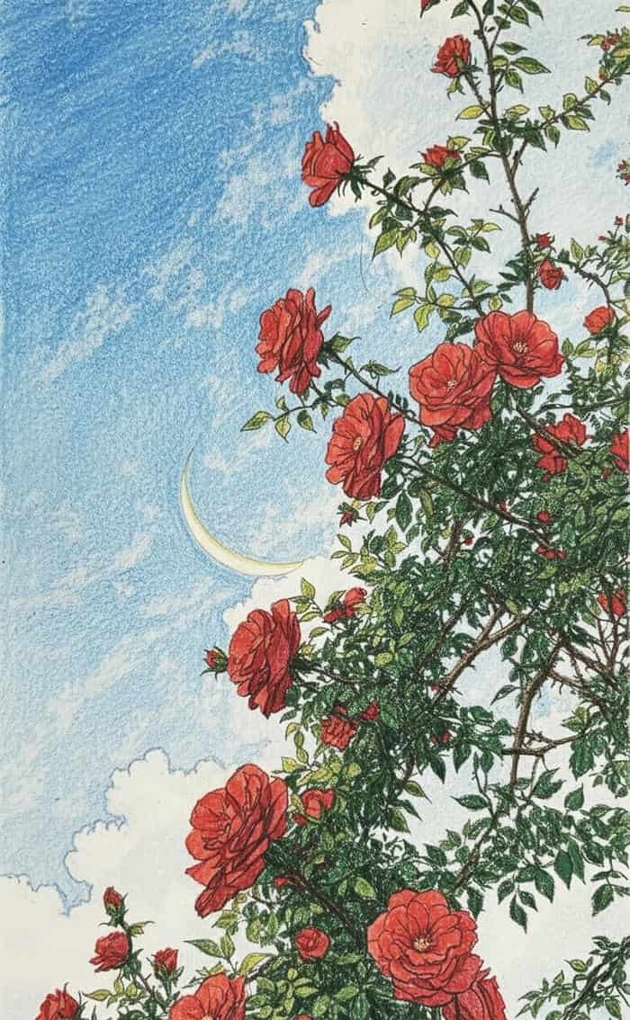 vẽ tranh hoa hồng và trăng