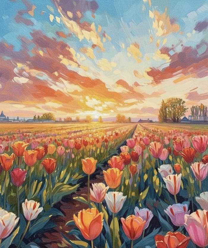 vẽ tranh hoa tulip đón ánh nắng