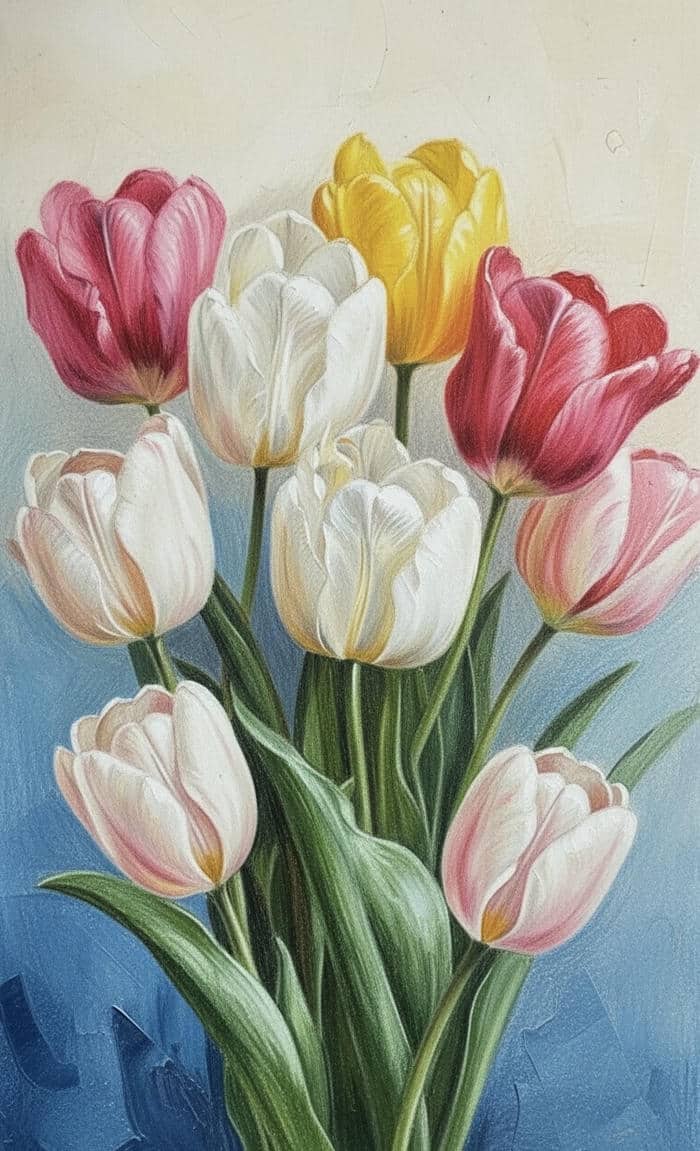 vẽ tranh hoa tulip màu chì đẹp
