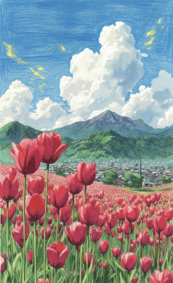 vẽ tranh hoa tulip màu sắc nổi bật thu hút