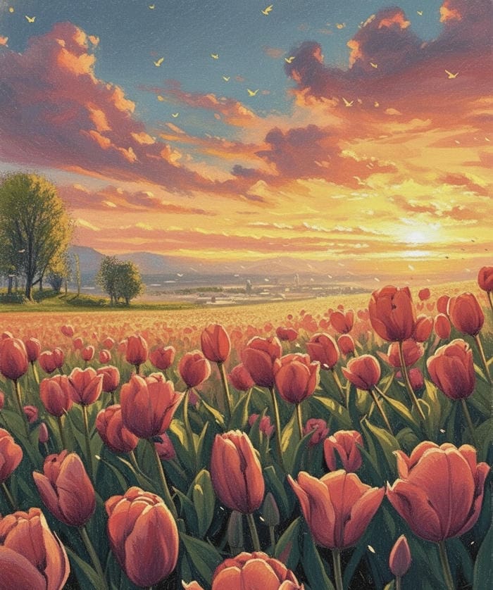 vẽ tranh hoa tulip mềm mại trong sắc nắng