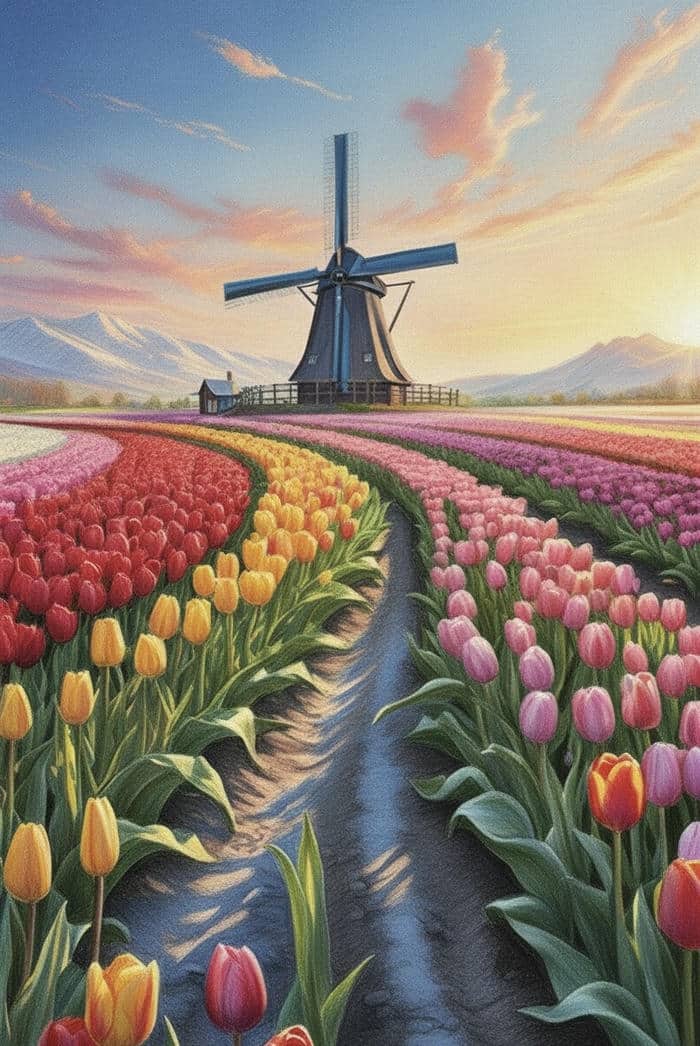 vẽ tranh hoa tulip mênh mông