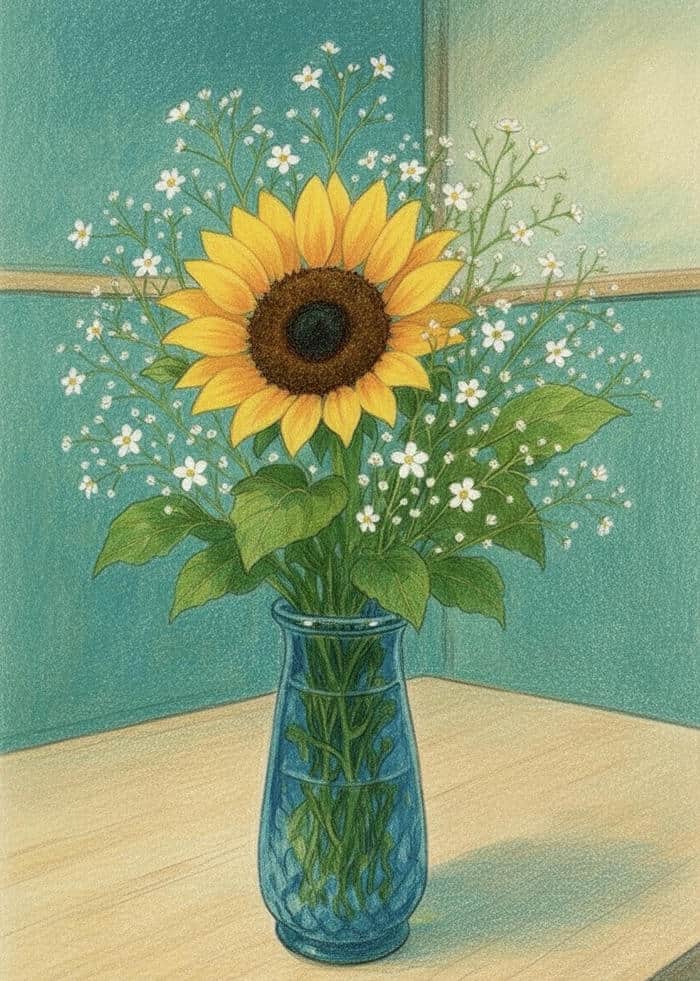 vẽ tranh phong cảnh hoa hướng dương tươi sáng
