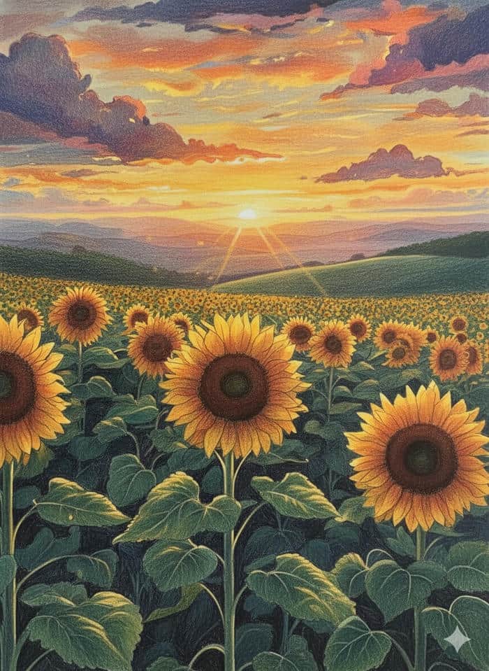 vẽ tranh phong cảnh hoa hướng dương tuyệt đẹp