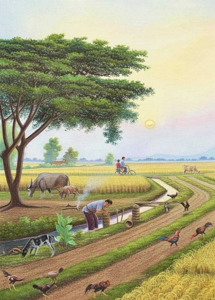 vẽ tranh quê hương bình dị thơ mộng