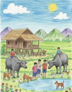 vẽ tranh quê hương gắn liền tuổi thơ