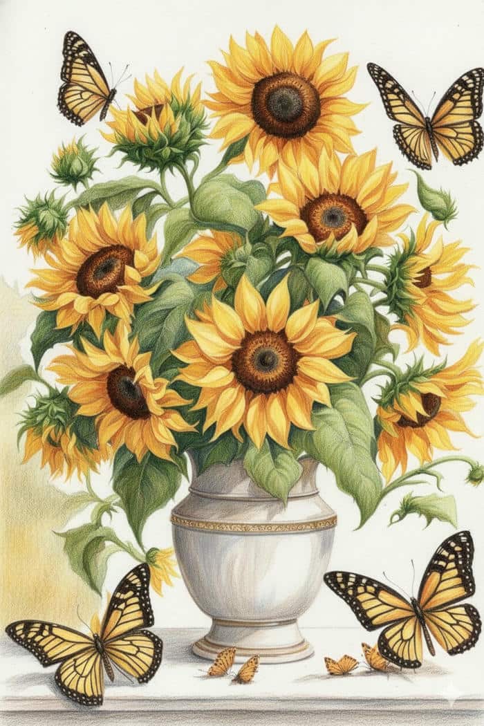 vẽ tranh tĩnh vật hoa hướng dương sáng tạo