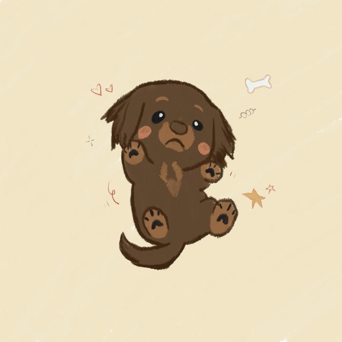 ảnh chó chibi cún nâu nằm nũng nịu dễ thương