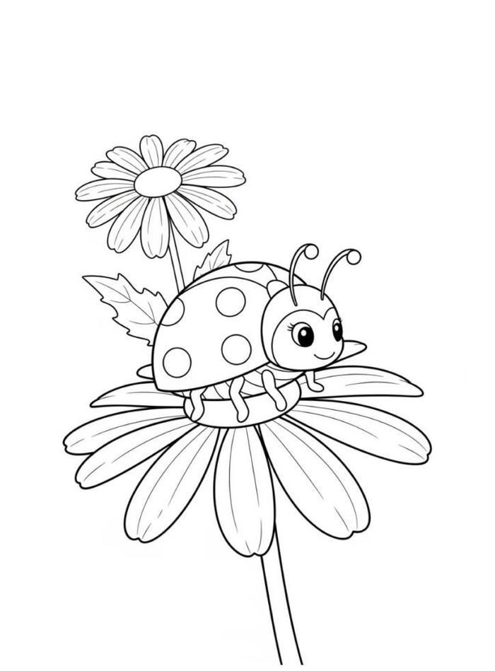 ảnh tô bọ rùa đậu trên cành hoa cúc nhỏ xinh