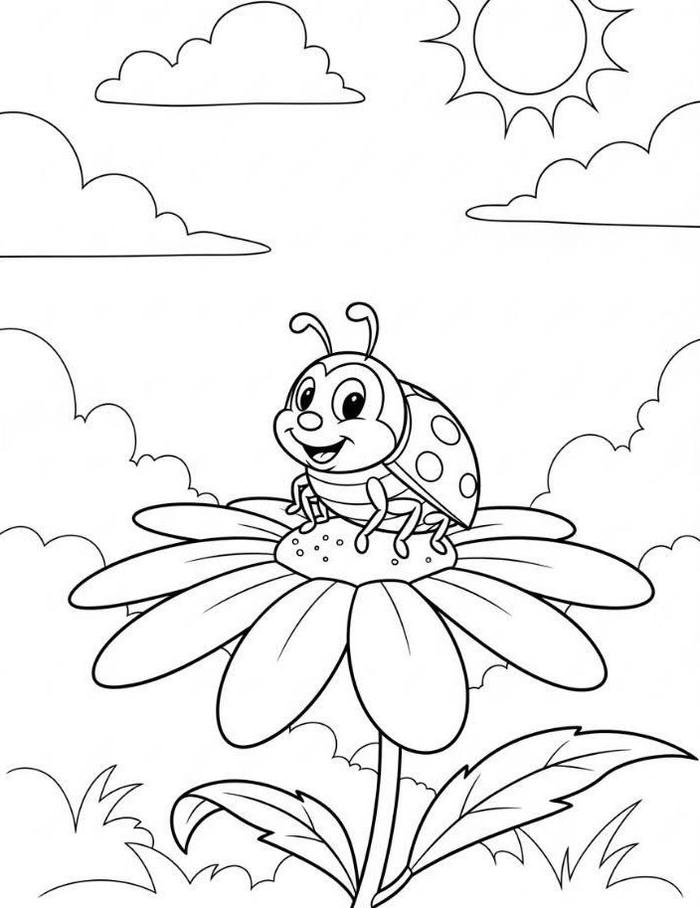 ảnh tô màu bọ rùa cùng các loại cây cỏ hoa lá