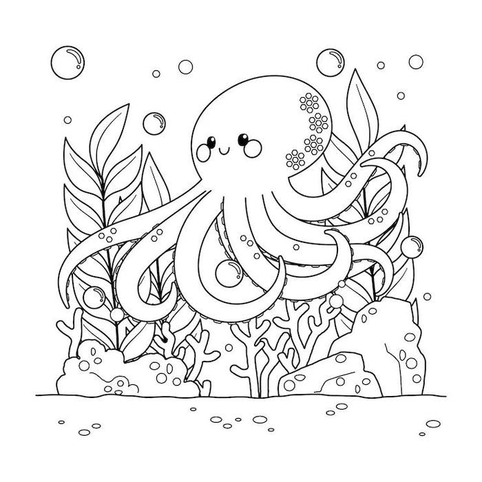 ảnh tô màu con bạch tuộc bơi lượn