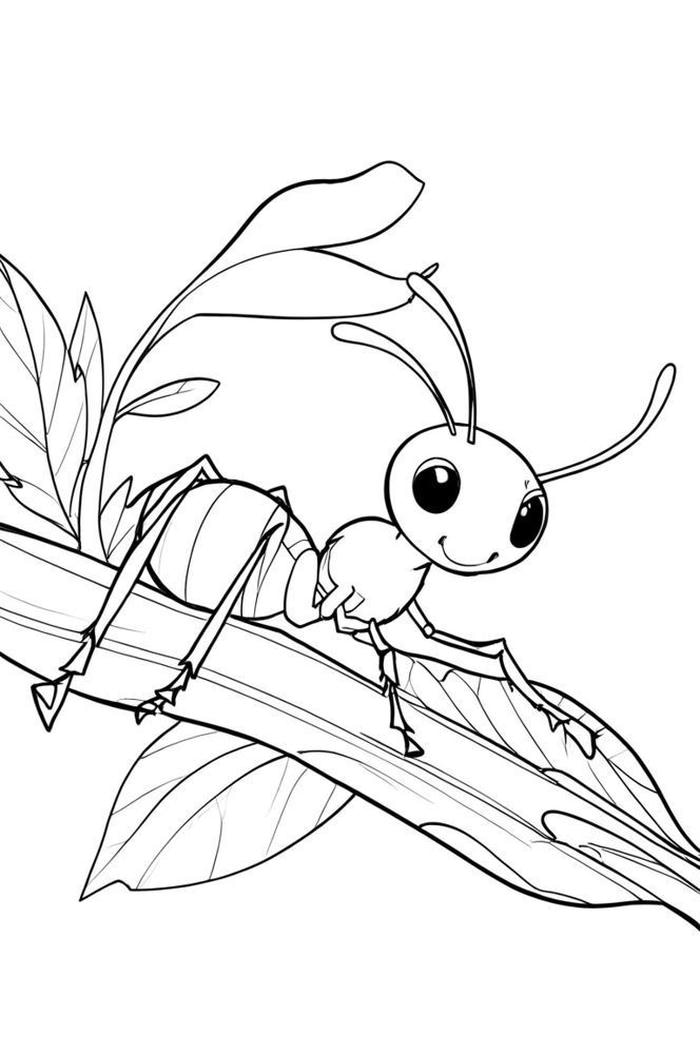 ảnh tô màu con kiến bò trên lá