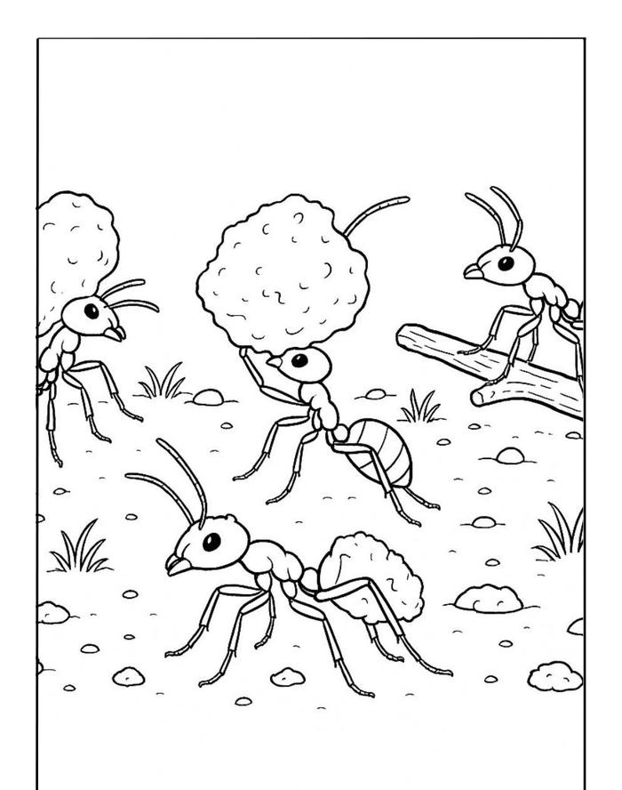 ảnh tô màu con kiến mang thức ăn
