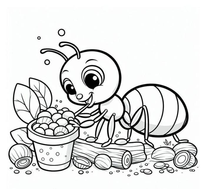 ảnh tô màu con kiến tìm thức ăn