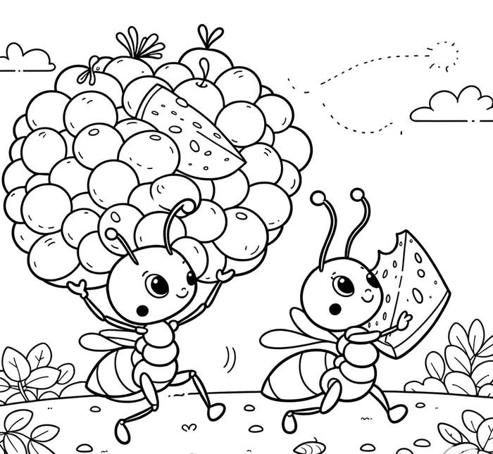 ảnh tô màu con kiến vận chuyển thức ăn