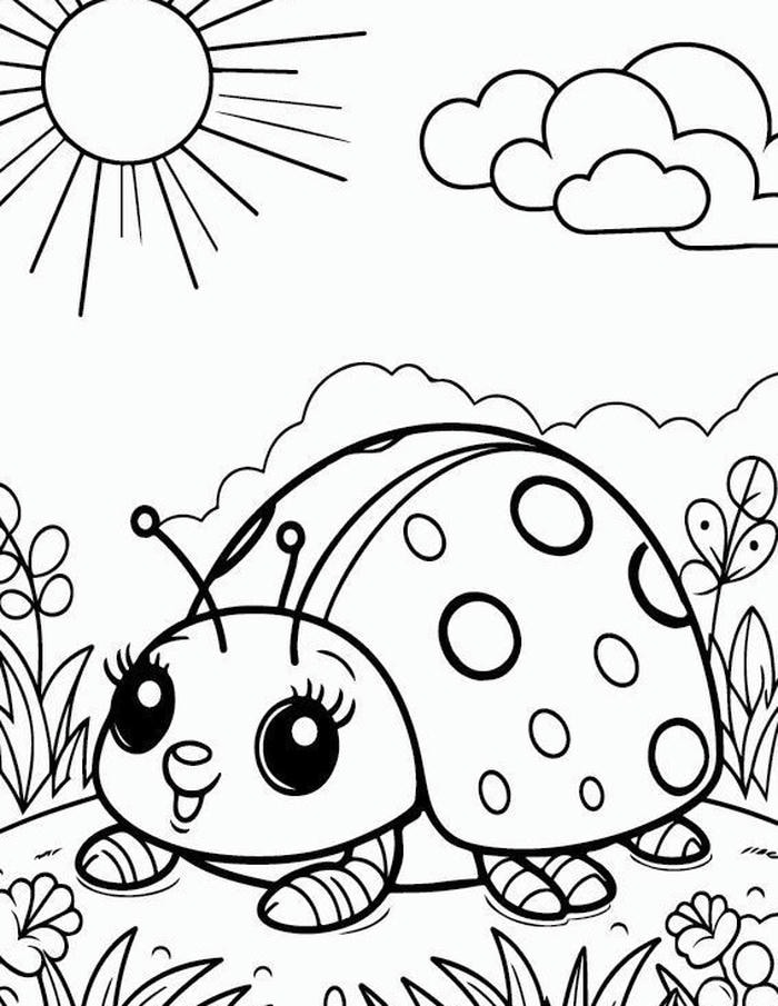 ảnh tranh tô màu con bọ rùa dưới ánh nắng