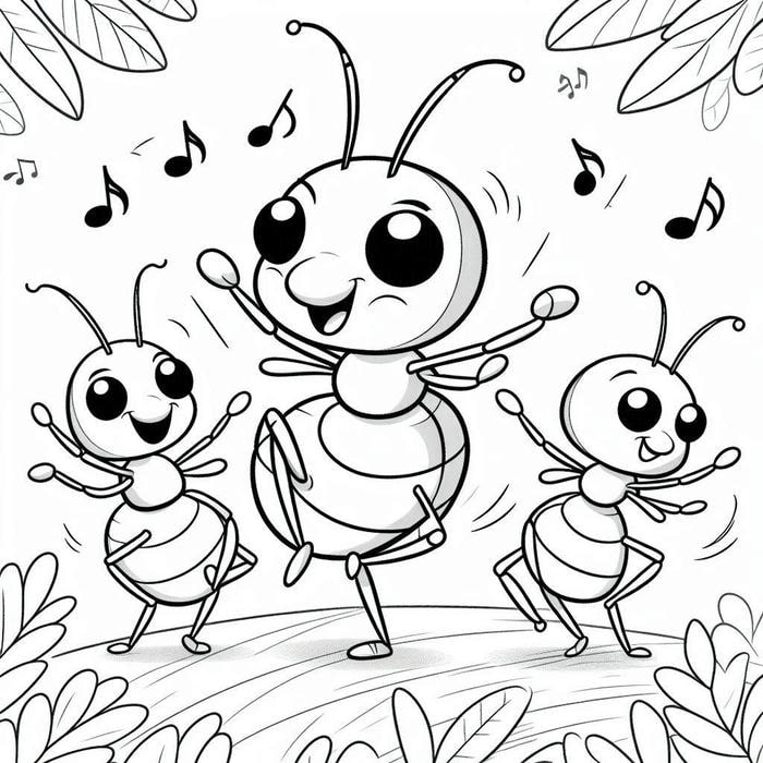 ảnh tranh tô màu con kiến đang nhảy múa