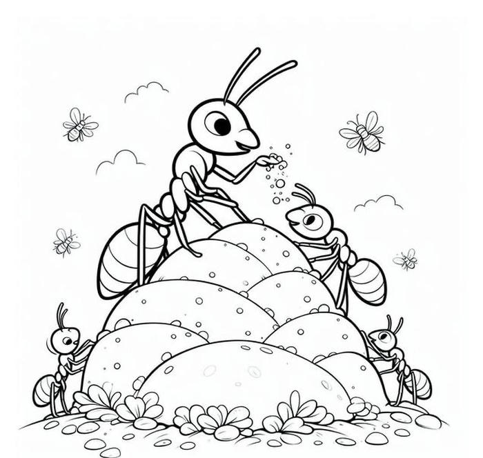 ảnh tranh tô màu con kiến di chuyển lên tổ