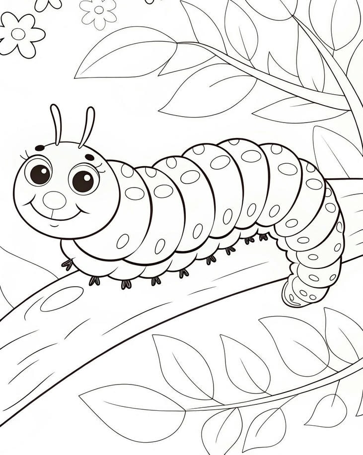 ảnh tranh tô màu con sâu dễ nhìn