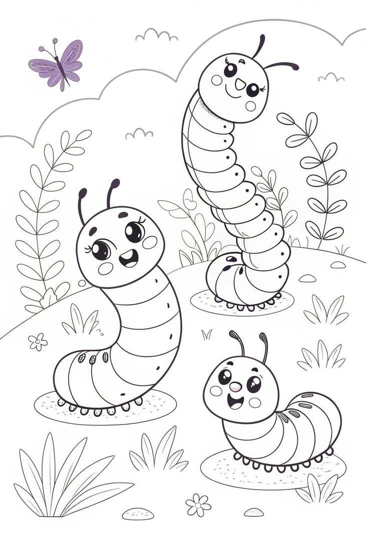 ảnh tranh tô màu con sâu rõ nét