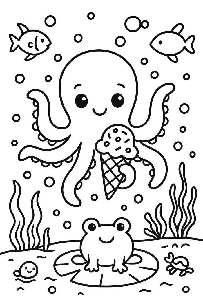 bé học màu với con bạch tuộc