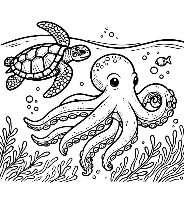 bé mầm non tô màu con bạch tuộc