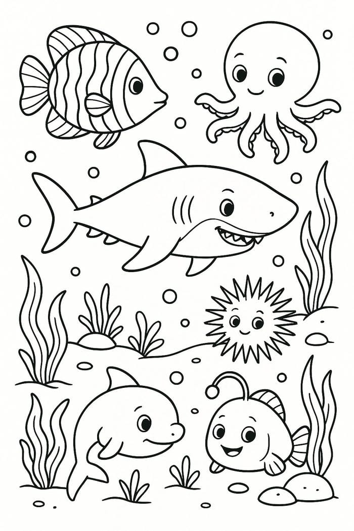 bé tập tô cá mập đơn giản