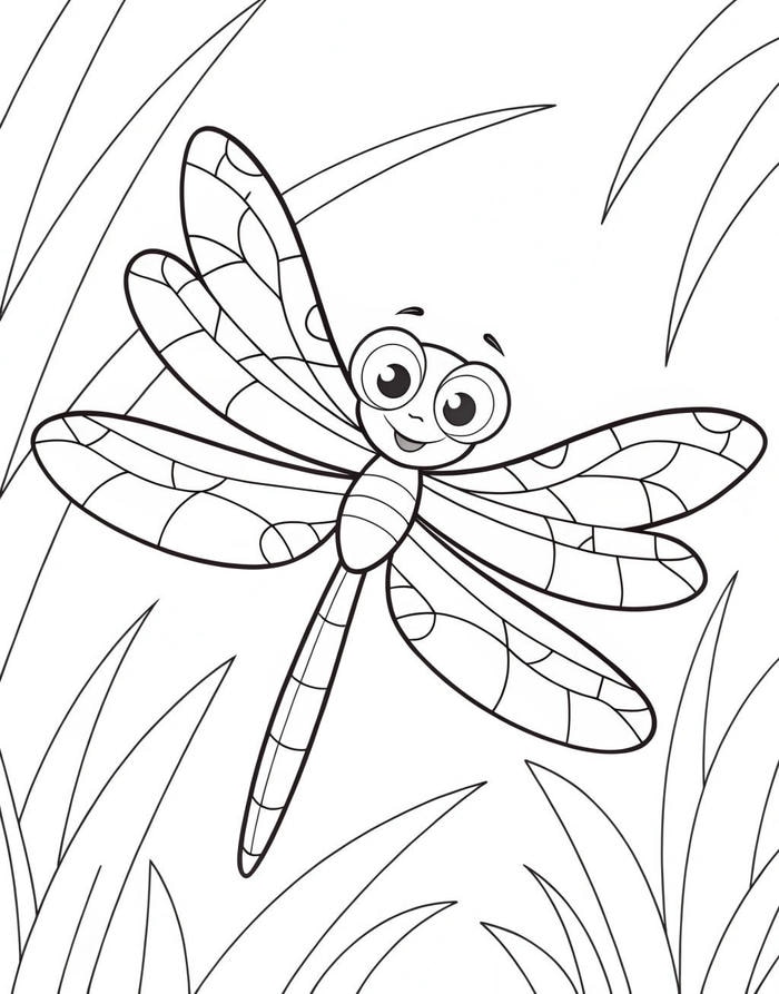 bé tập tô với hình chuồn chuồn