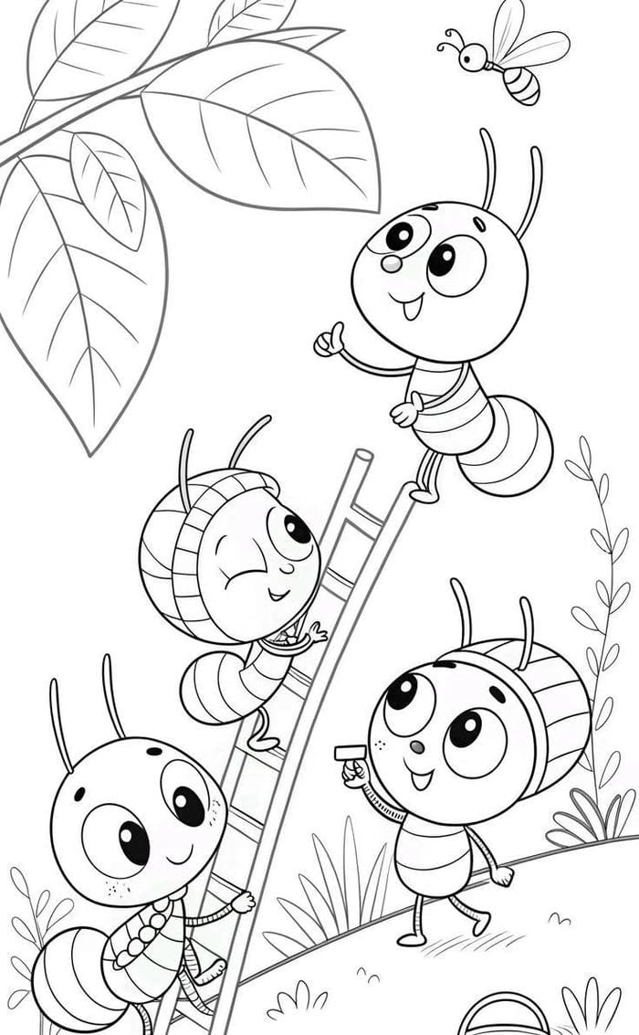 bé tập tô với tranh tô màu kiến tìm mồi